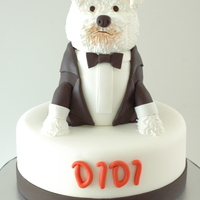 Rusty The Dog Cake Made this for my sister's birthday - her dog in a tux! 8 inch round cake. Dog out of rice krispies.