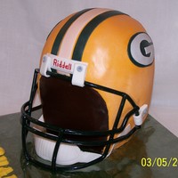 Green Bay Packer Helmet Made this for my grandson's 7th birthday. He loved it and so did his dad! Bottom layers are Banana Pound, top layers are Darn Good...