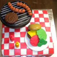 Bbq Cake I was inspired by several pictures on this site. Everything on this cake is edible. All decorations are molded from fondant. The bbq is a...