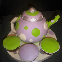 Tea Party Tea Pot Cake Tea Party Tea Pot Cake. My first tea pot cake. Made using Ball cake pan covered in fondant. Silver luster dust for accents. This was a last...