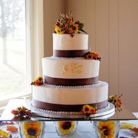 Fall Wedding Cake Simple wedding cake, buttercream iced with ribbon. Monogram initials piped on and dusted with gold luster dust. I was left a vase of fresh...