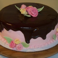 Jalaine's Cake Birthday cake for my mom. 10" strawberry cake with lemon filling. Buttercream frosting topped with chocolate ganache (recipe Chocolate...