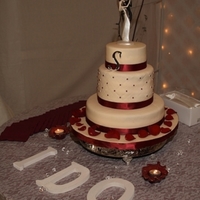 November Wedding This is a cake I made for a November wedding. 12", 8" and 6" . Bottom and top tiers are white cake, middle tier is red...