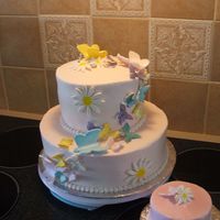 Butterfly Birthday Made for my neice's babys first birthday. Bottom is chocolate with ganache filling. Top is yellow with raspberry filling. Covered in...