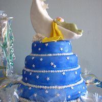 Baby Sleeping On The Moon Cake is an amaretto pound cake with almond buttercream and covered in fondant. Moon was made of rice krispies covered with fondant. Baby...