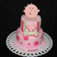 Baby Shower This cake was made to match the invitation. Cake was covered in mmf and the baby and bow are made out of gumpaste. TFL!