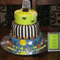 40Th Birthday Halloween Cake 8", 10" and 12" tiers covered in mmf. Decorations are made out of mmf and gumpaste. TFL!
