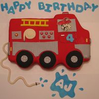 Fire Truck This cake was made to match the invitation. It was a double layer 12x18 sheet cake that was carved. All decorations are made of mmf. Thanks...