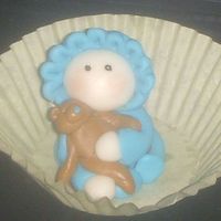 Blue Baby Blue Fondant Baby Holding Floppy Teddy