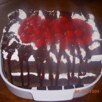 Mess And A Half Black Forest Cake, just the way my mommy made them... all messy!! Who dosen't love chocolate, whip cream, cherries, oh and more...