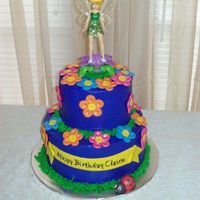 Tinkerbell Cake Butter cream with fondant flowers and lady bug