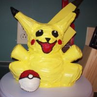 Pikachu Cake Pikachu Pokemon cartoon character birthday cake, made with Wilton standup bear pan, sugar cokes and construction paper