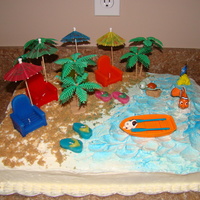 Luau Beach Party I did this birthday cake for a luau theme birthday party for 4 people. BC icing and candles, plastic toys for decor, brown sugar for sand....
