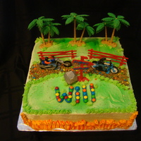 Motorcycle Birthday Cake Special request from the birthday boy was motorcycles and M&M's. Marble cake with bc icing. Plastic decorations. The road is...