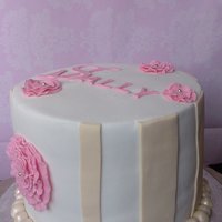Pink And Ivory pink and ivory bday cake with sugar paste flowers