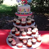 Candy Theme Cupcake Tower Cupcake tower I made for my daugther's 5th birthday. Top is a 6 inch cake with gumpaste candy decorations, chocolate and vanilla. Also...