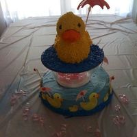 Rubber Ducy Baby Shower duck - pound cakebottom - vanilla cakeboth cakes are in a butterfluff icing with fondant accents