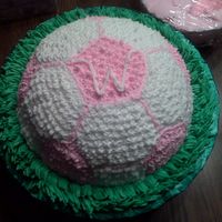 Pink & White Soccer Ball I just threw this cake together for my daughters college roommate. She has 4 so I have to make 4 extra cakes a year. : )