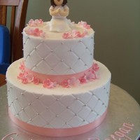 First Communion All buttercream. Girl praying and flowers made from MMF. Glasses made with red jewelry wire. TFL!