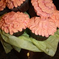 Cupcake Bouquet Flower cupcake bouquet in a copper pot.
