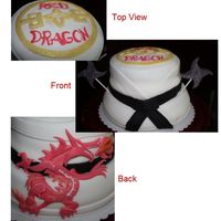 Red Dragon Cake Fondant covered cake for a martial arts studio. 2 Tiers, 3 layers each.