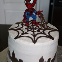 Spiderman Spiderman bobblehead on top of satin ice web and satin ice city skyline. Decorations were done on top of BC.