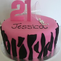 Pink Zebra 21St Cake A white chocolate mud covered with white chocolate ganache and covered in fondant. Just wanted to do something fun and cheeky! The martini...