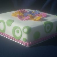 Groovy Summer Wilton Fondant & Gumpaste final cake. 1st time w/ fondant. I am so proud of this cake! Key Lime Pie w/ strawberry-rhubarb filling