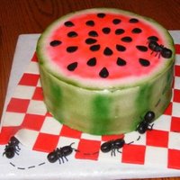 July 4Th Picnic Airbrushed the watermelon, MMF tablecloth, ants and seeds