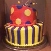 My First Topsy Turvy! My first topsy turvy cake. Made it for a girl's 13th birthday. Buttercream with fondant stripes/dots.