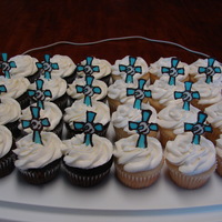 Sunday School Cupcakes - Cross With Dove I made these for our end of school party. The crosses are chocolate.