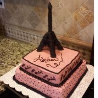Ooh La La Paris Cake This was done for a friend's niece. The Tower is made of fondant & wire. Cake is Chocolate with BC Frosting. The frosting didnt...