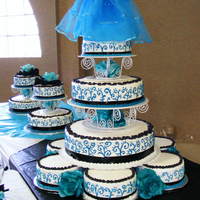 First Quinceanera Cake 13 cakes for this party , lots of work, but fun. Different flavors all with buttercream frosting.