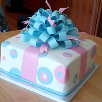 Boy/girl Baptism Gift For boy/girl cousins with same baptism date. 10" square covered in buttercream w/fondant accents and bow.