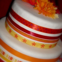 Wanda 2 tier covered in fondant, ribbon accents. Bottom is red velvet with cream cheese. Top is vanilla bean with espresso icing.