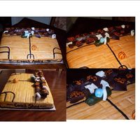 Basketball Court This was a really fun cake to do. This is a half sheet marble cake, buttercream frosting and MMF. I made the bleachers out of Hersheys...