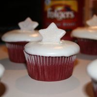 Twas The Night Before Xmas Party Cupcakes for office xmas party.... Red velvet with cream cheese frosting and fondant star cutout with gold luster dust.
