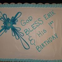 Baptism/1St Birthday Combination of baptism and first birthday cake. Buttercream frosting, cross is fondant.
