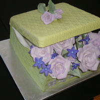 Designer Sugar Box Sugar Cake Box, Sugar Roses & fillers. Chocolate cake with chocolate ganache filling.