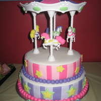 Carousel Birthday Cake This was made using the Wilton carousel kit. Strawberry cake(of course it needed to be pink cake!) with buttercream filling. All MMF
