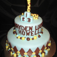 Giraffe Baby Shower Cake Chocolate cake with cream cheese filling. All MMF. I absolutely LOVE how the different sized balls turned out for the border at the bottom...