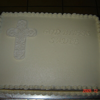 Sadie's Christening white cake, white bc, gum paste cross