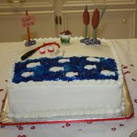 Scotts Groom Cake butter cake, whipped icing, chocolate fish and worm bucket, all other decorations fondant