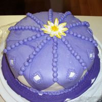 Course 4 Final Cake Fondant with a gumpaste flower. I can't take credit for the flower, Tallulah Gurl made it and gave it to me to add to the top to hide...