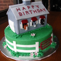 Barn Cake Bottom tier is 9" chocolate with bc. Top layer is chocolate with bc and fondant. Details are fondant. The barn and horses are based on...