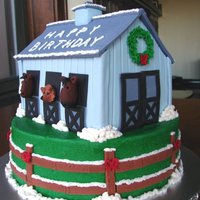 Barn Cake Barn cake for a woman with horses and some dogs. Her dogs and horses were peeking out the windows.