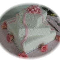 Roses, Ribbons, And Pearls White chocolate cake with raspberry filling, cream cheese buttercream icing with quilted fondant overlay. Inlaid sugar pearls at every...