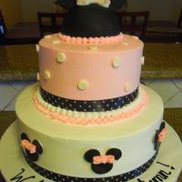 Minnie Baby Shower Cake This was a two teir baby shower cake. The minnie head is RKT covered in fondant.