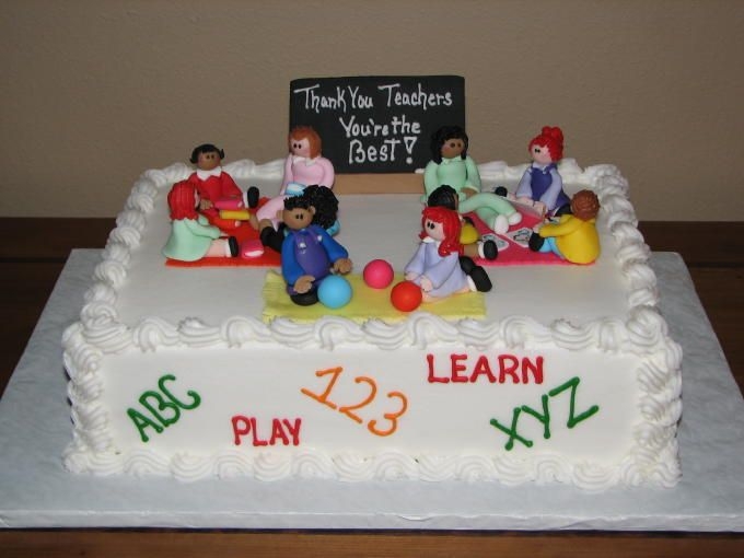 Teacher Appreciation 9x13 BC w/ fondant accents. Lots of fun to make. Took me hours to make all the students and 2 teachers. My fav part was making the the...