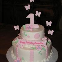 Pink Flowers & Butterflies 10" & 6" BC Icing with Fondant Accents